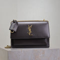 SAINT LAURENT YSL 25S SUNSET BAG 22 IN DARK PURPLE CALFSKIN GOLD HARDWRE