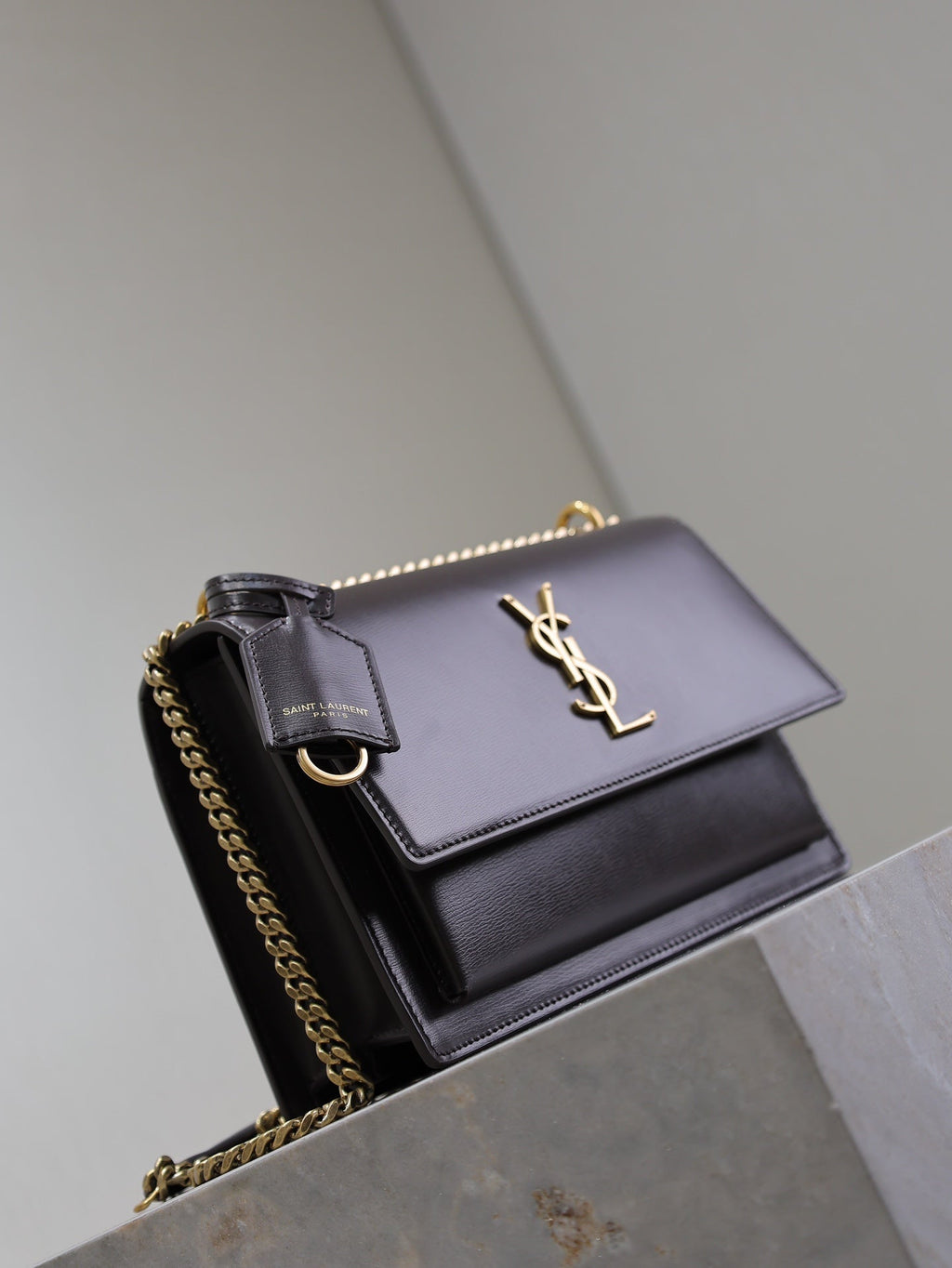 SAINT LAURENT YSL 25S SUNSET BAG 22 IN DARK PURPLE CALFSKIN GOLD HARDWRE