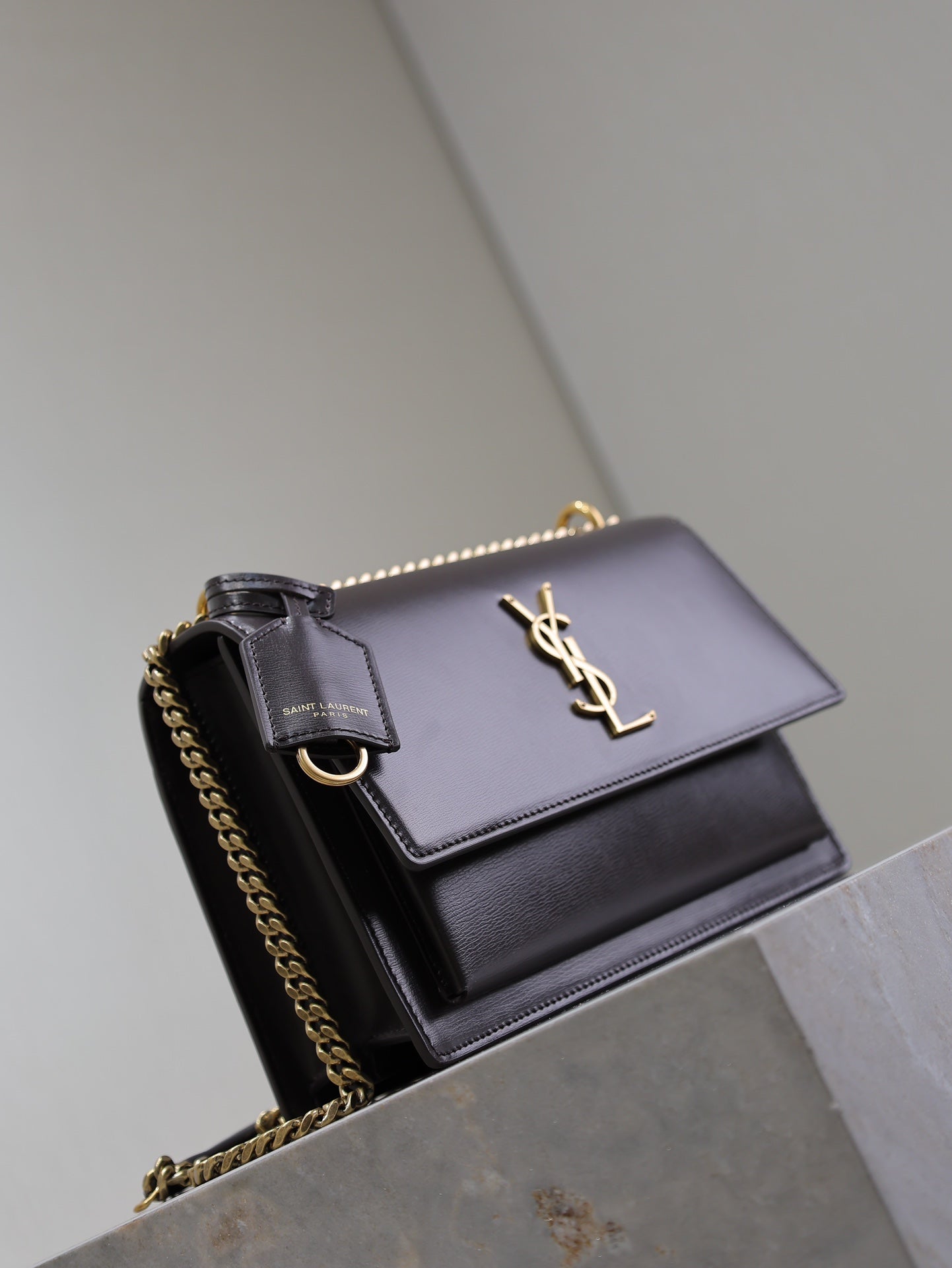 SAINT LAURENT YSL 25S SUNSET BAG 22 IN DARK PURPLE CALFSKIN GOLD HARDWRE