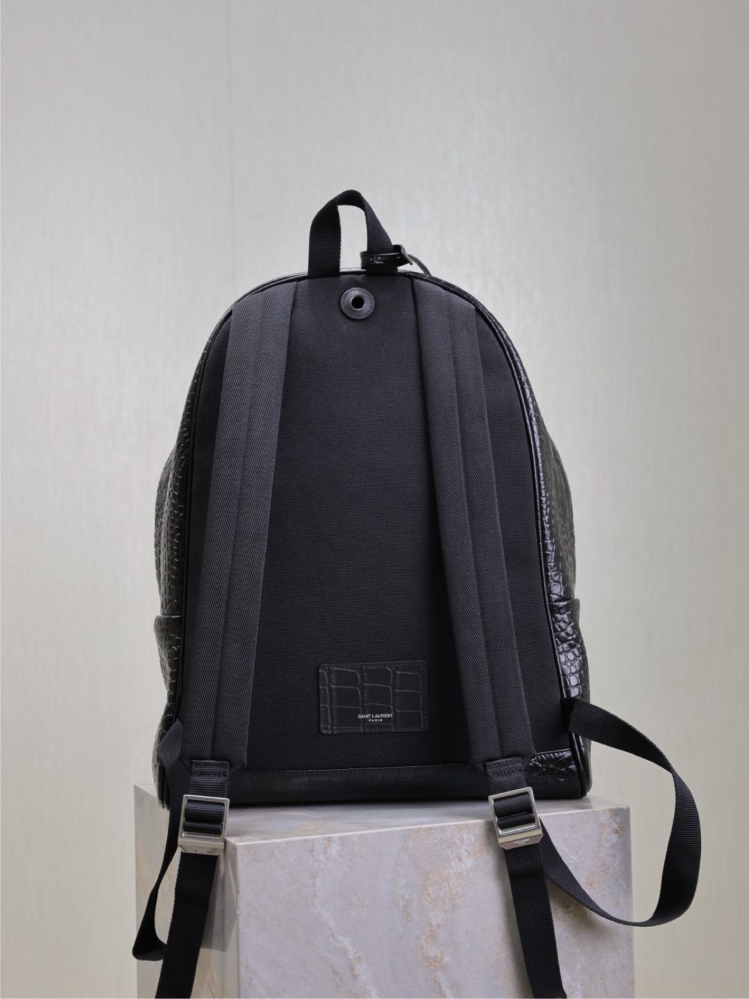 SAINT LAURENT CITY BACKPACK 38 IN BLACK CROCODILE EMBOSSED CALFSKIN