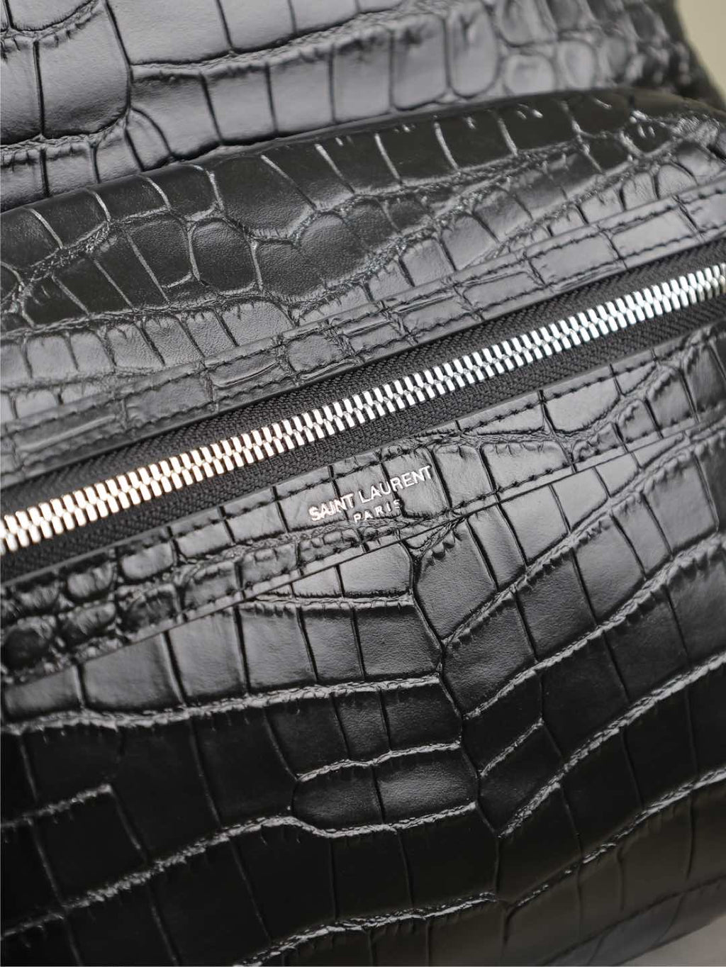 SAINT LAURENT CITY BACKPACK 38 IN BLACK CROCODILE EMBOSSED CALFSKIN