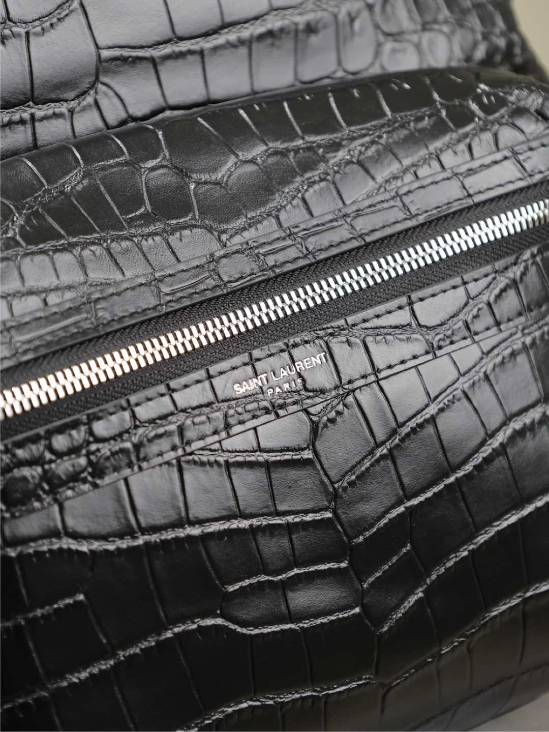 SAINT LAURENT CITY BACKPACK 38 IN BLACK CROCODILE EMBOSSED CALFSKIN