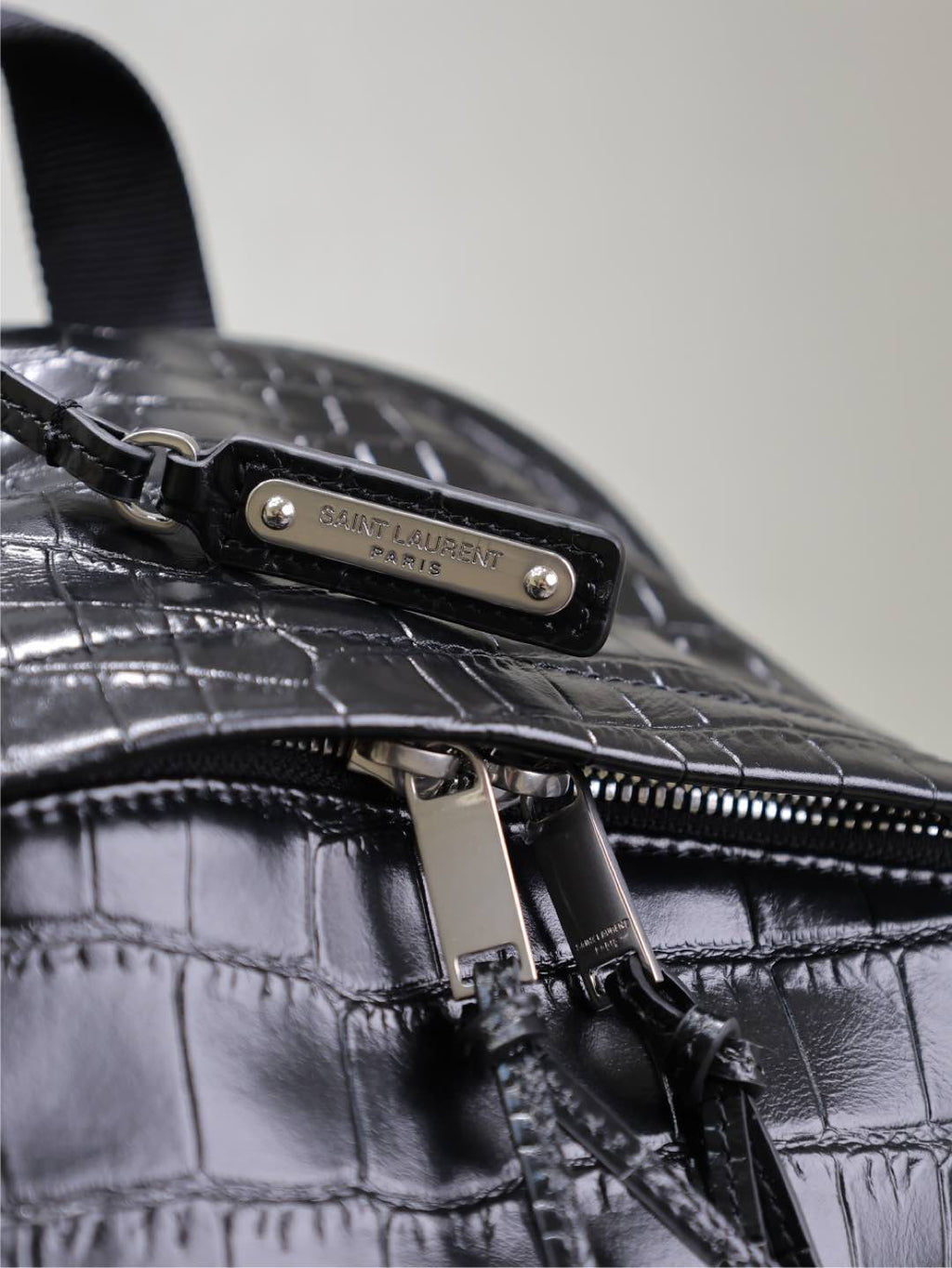 SAINT LAURENT CITY BACKPACK 38 IN BLACK CROCODILE EMBOSSED CALFSKIN