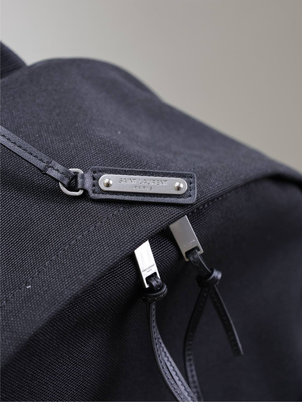 SAINT LAURENT CITY BACKPACK 38 IN BLACK CANVAS WITH WHITE EMBROIDED LOGO