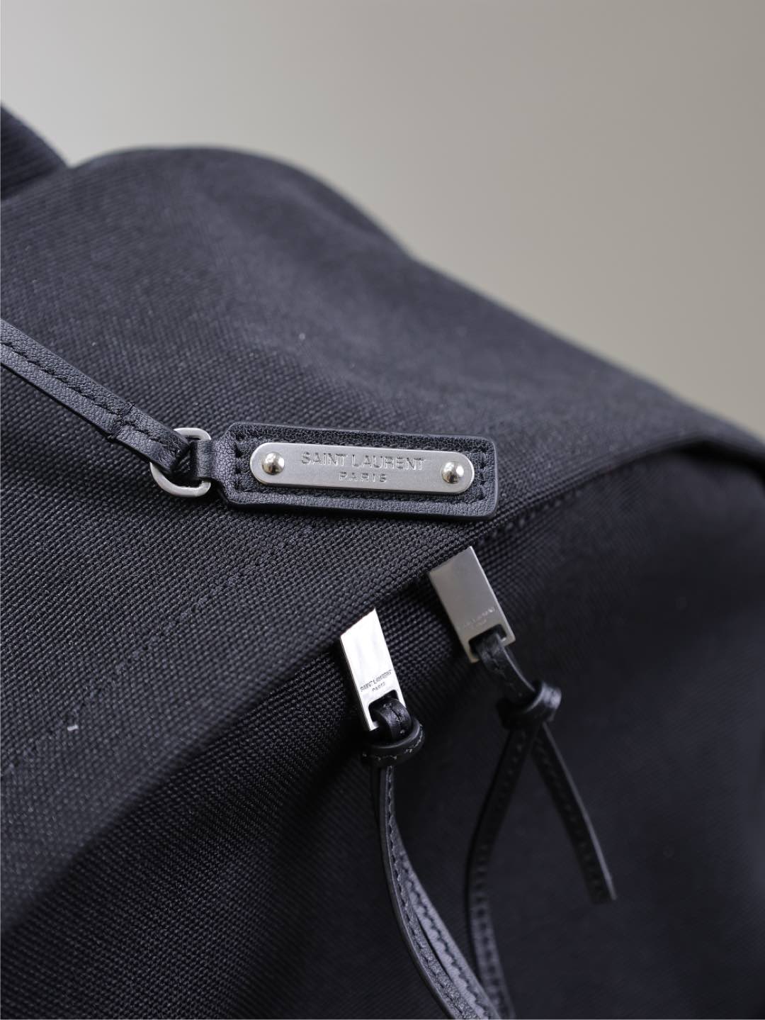 SAINT LAURENT CITY BACKPACK 38 IN BLACK CANVAS WITH WHITE EMBROIDED LOGO