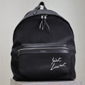 SAINT LAURENT CITY BACKPACK 38 IN BLACK CANVAS WITH WHITE EMBROIDED LOGO