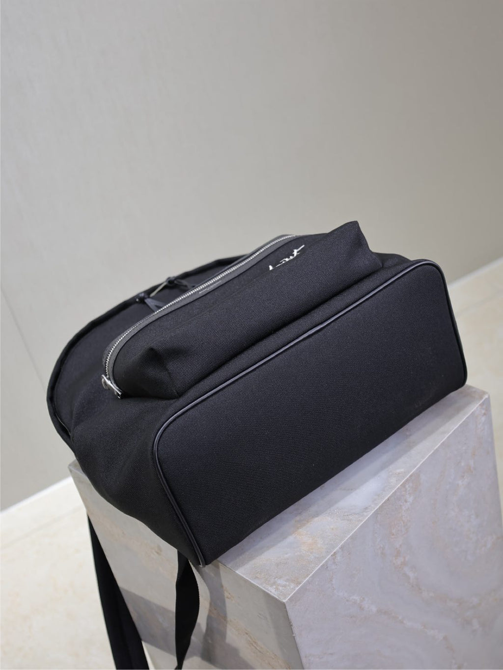 SAINT LAURENT CITY BACKPACK 38 IN BLACK CANVAS WITH WHITE EMBROIDED LOGO