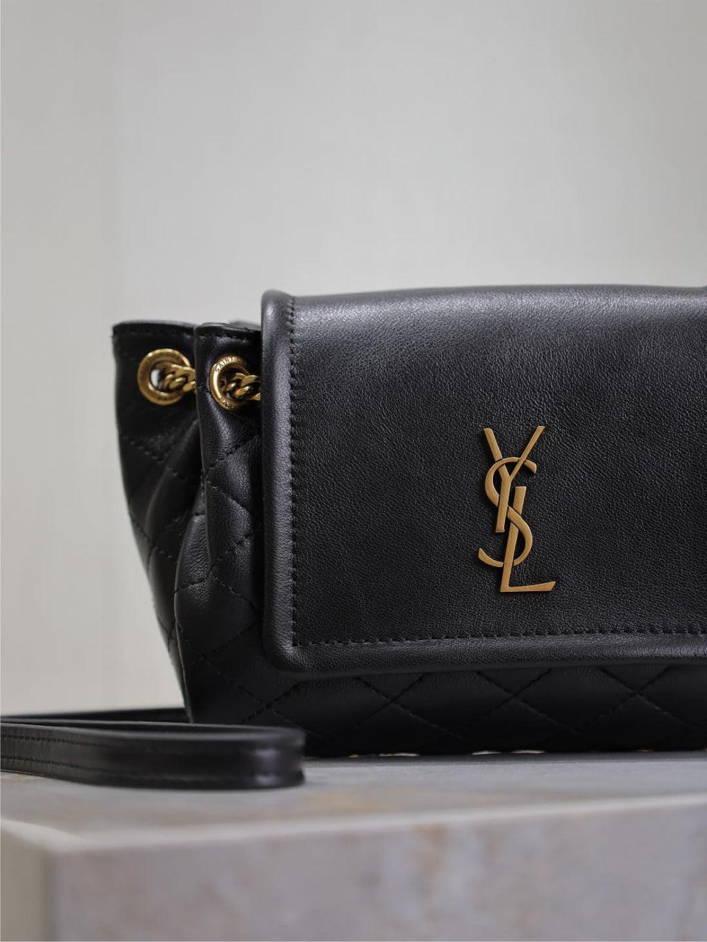 SAINT LAURENT MINI NOLITA BAG 18 IN BLACK LAMBSKIN COPPER HARDWARE
