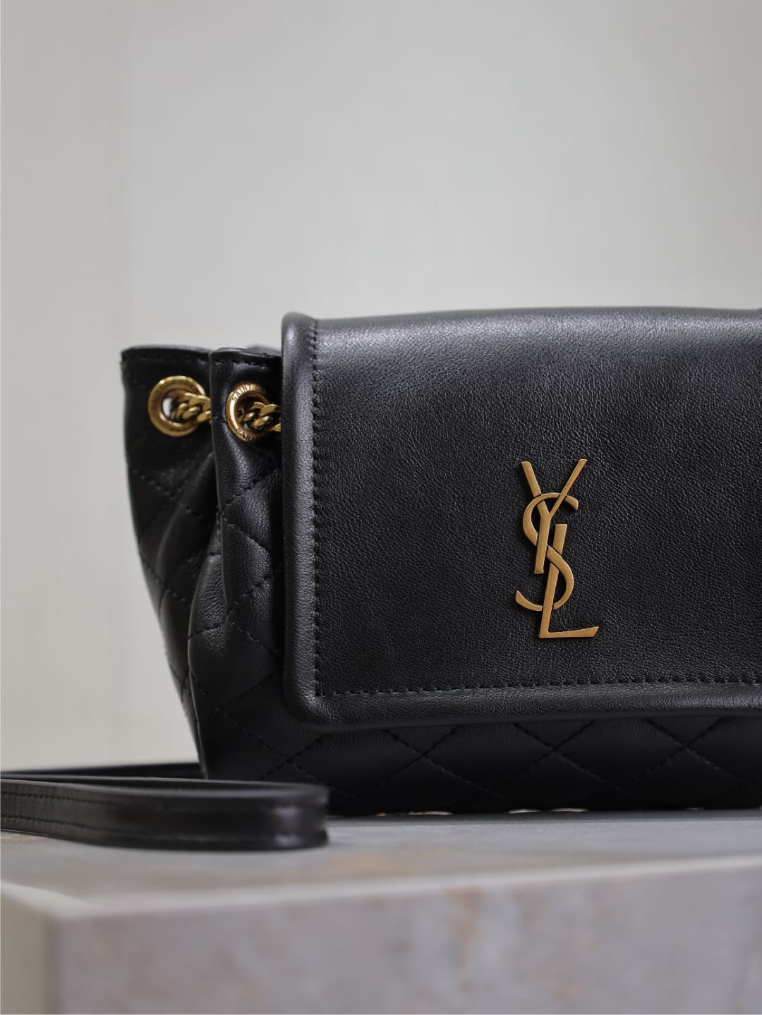 SAINT LAURENT MINI NOLITA BAG 18 IN BLACK LAMBSKIN COPPER HARDWARE