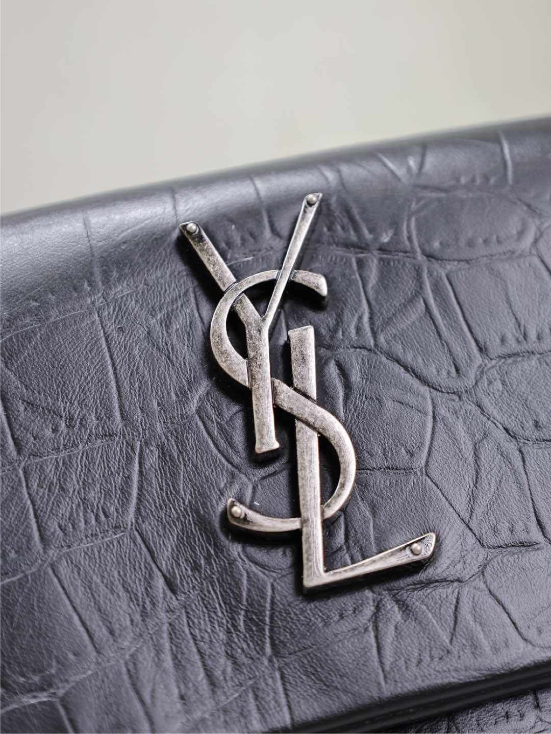 SAINT LAURENT WEST HOLLYWOOD BAG 24 IN BLACK CROCODILE TEXTURED CALFSKIN SILVER HARDWARE