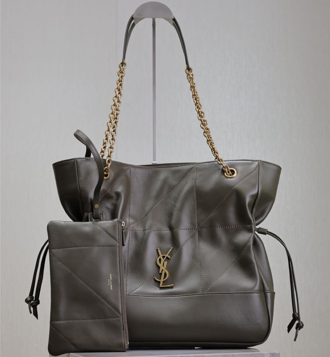 SAINT LAURENT JAMIE LARGE POCHON 34 IN UNIFORM GREEN LAMBSKIN COPPER HARDWARE