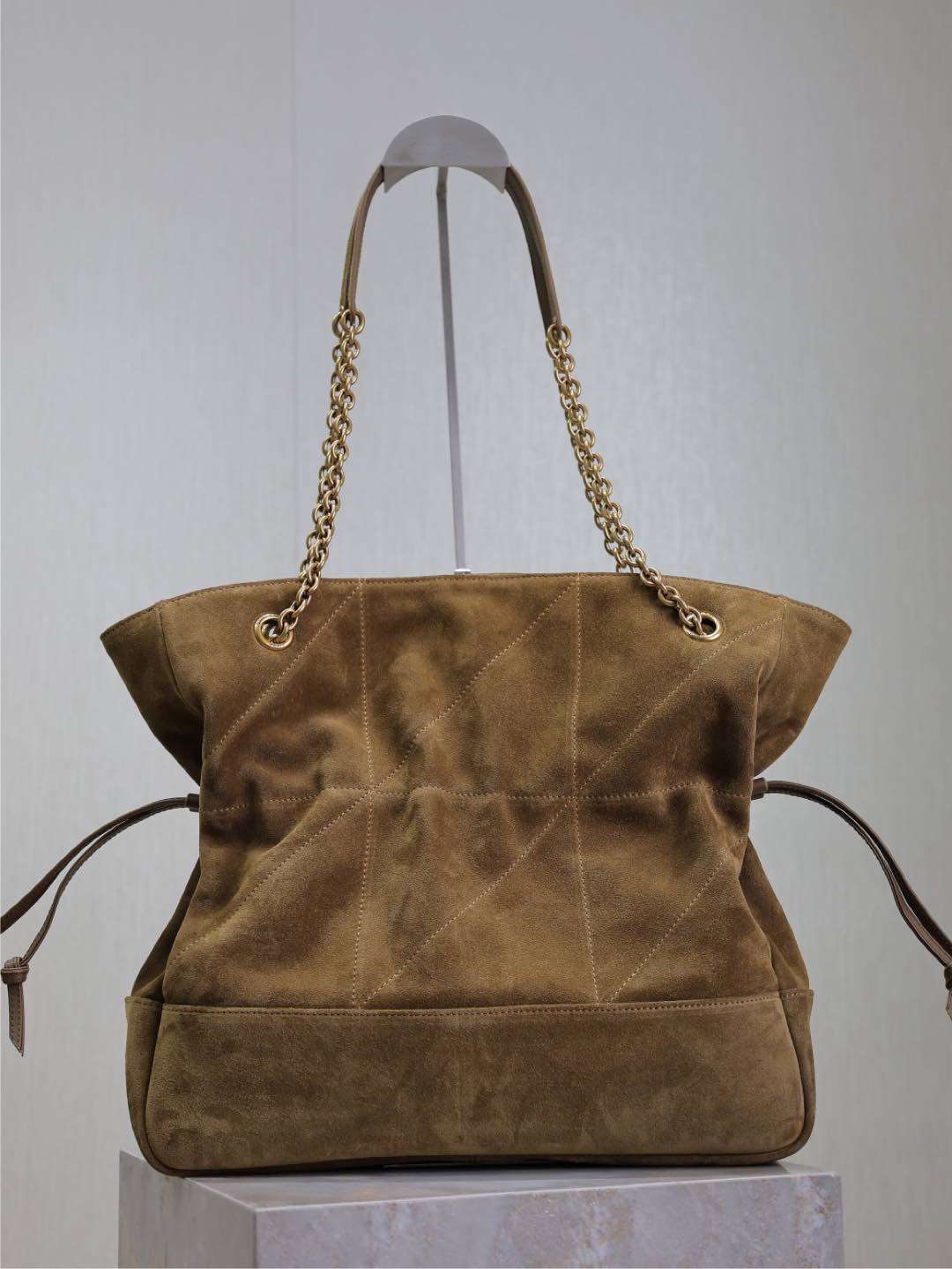 SAINT LAURENT YSL NIKI TOTE BAG 34 IN CAMEL BROWN SUEDE GOLD HARDWARE