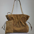SAINT LAURENT YSL NIKI TOTE BAG 34 IN CAMEL BROWN SUEDE GOLD HARDWARE