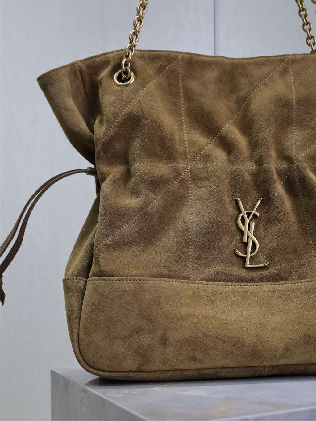 SAINT LAURENT YSL NIKI TOTE BAG 34 IN CAMEL BROWN SUEDE GOLD HARDWARE