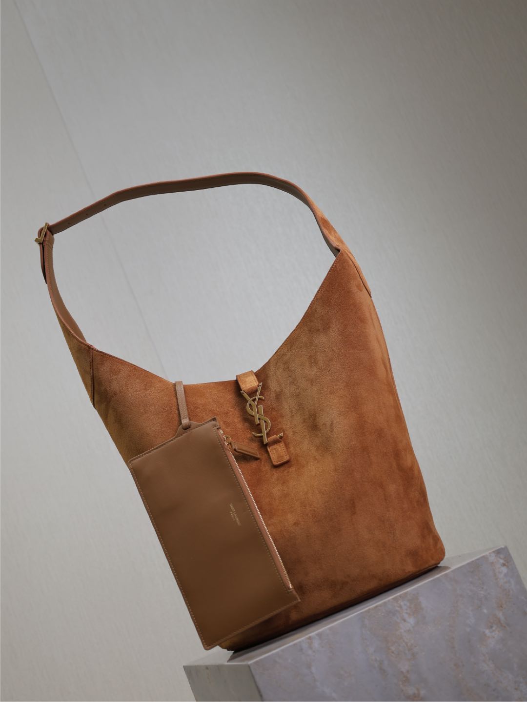 SAINT LAURENT LE 5 À 7 LARGE SUPPLE HOBO BAG 31 IN BRONZE BROWN SUEDE
