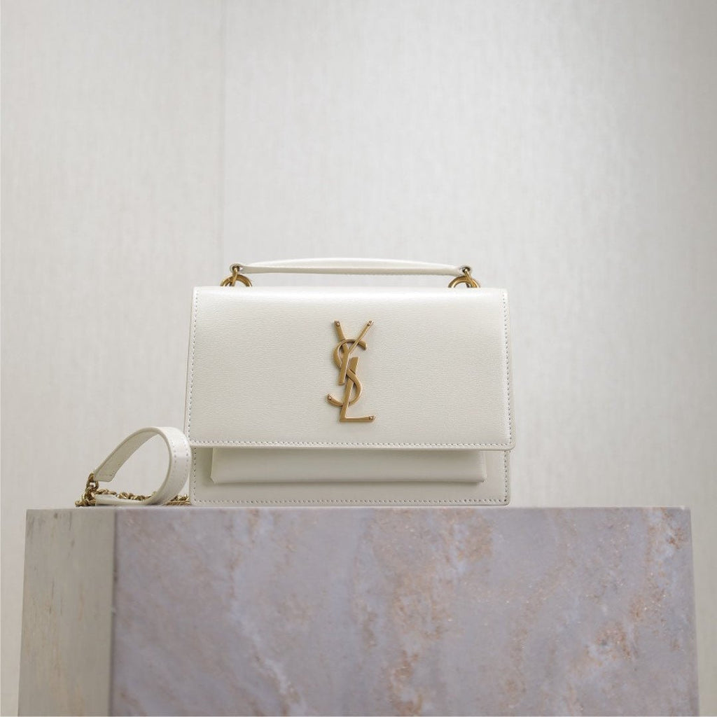 SAINT LAURENT SUNSET SMALL BAG 19 IN WHITE CALFSKIN GOLD HARDWARE