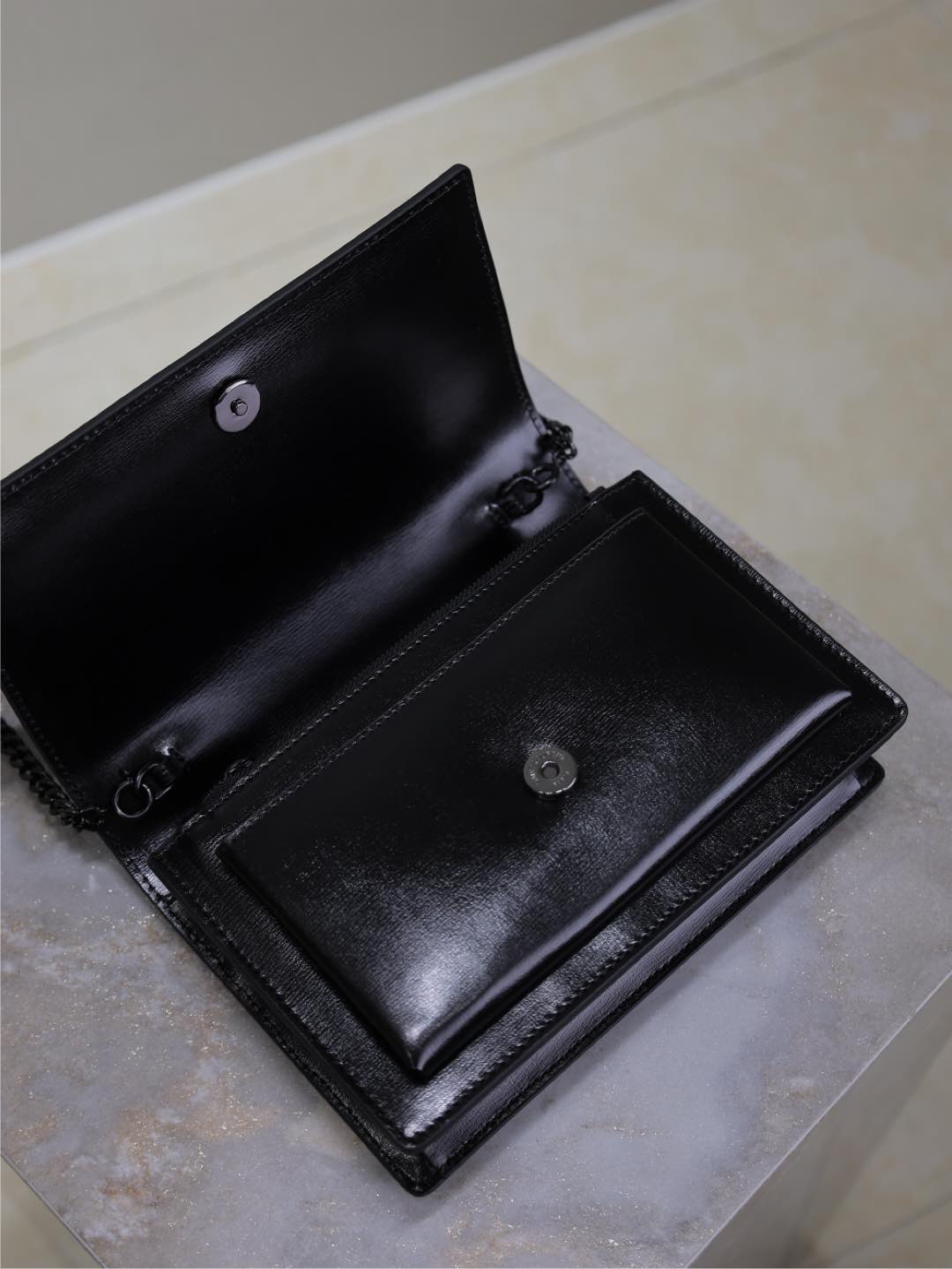 SAINT LAURENT SUNSET SMALL BAG 19 IN BLACK CALFSKIN BLACK HARDWARE