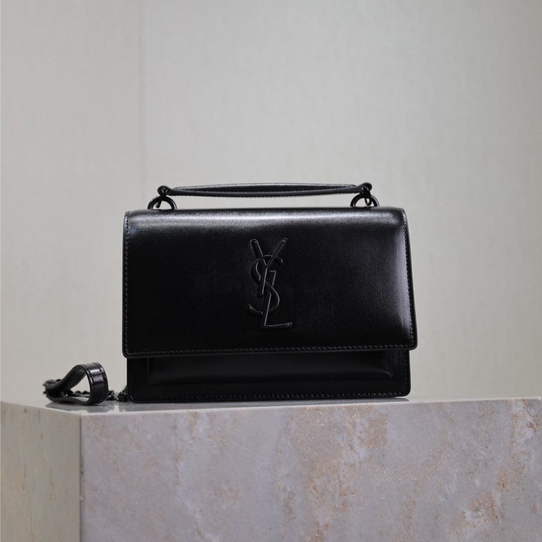 SAINT LAURENT SUNSET SMALL BAG 19 IN BLACK CALFSKIN BLACK HARDWARE