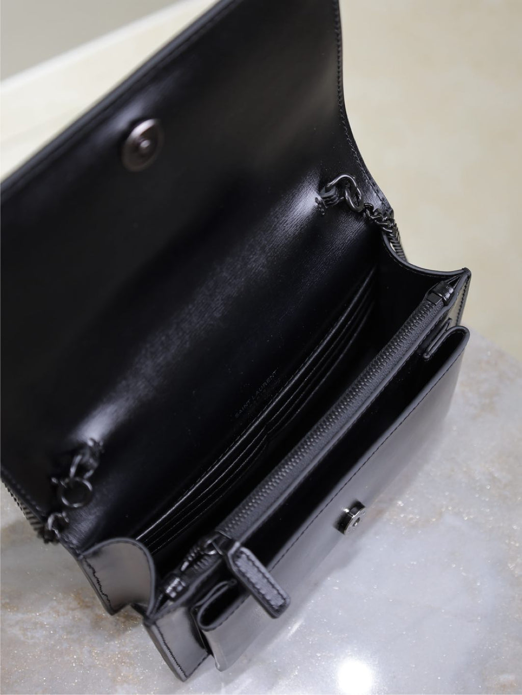 SAINT LAURENT SUNSET SMALL BAG 19 IN BLACK CALFSKIN BLACK HARDWARE