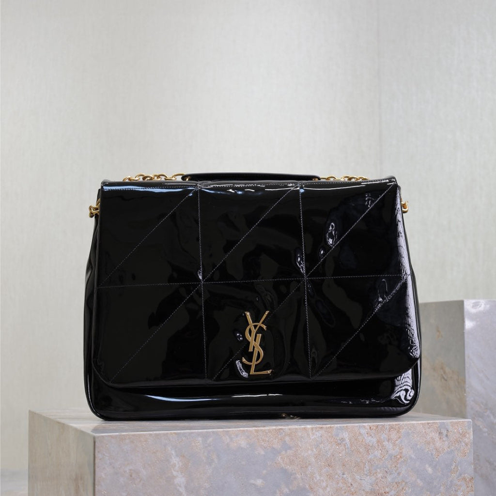 SAINT LAURENT JAMIE 4.3 LARGE BAG 43 IN BLACK PATENT LAMBSKIN GOLD HARDWARE