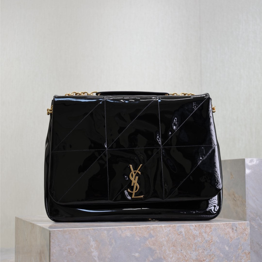 SAINT LAURENT JAMIE 4.3 LARGE BAG 43 IN BLACK PATENT LAMBSKIN GOLD HARDWARE