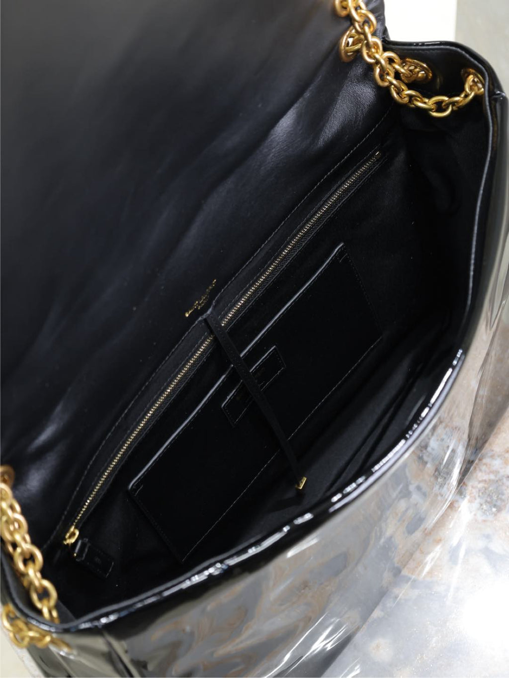 SAINT LAURENT JAMIE 4.3 LARGE BAG 43 IN BLACK PATENT LAMBSKIN GOLD HARDWARE