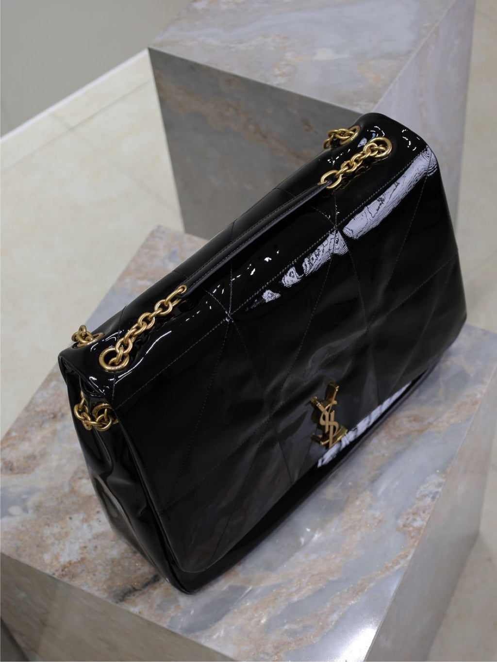 SAINT LAURENT JAMIE 4.3 LARGE BAG 43 IN BLACK PATENT LAMBSKIN GOLD HARDWARE