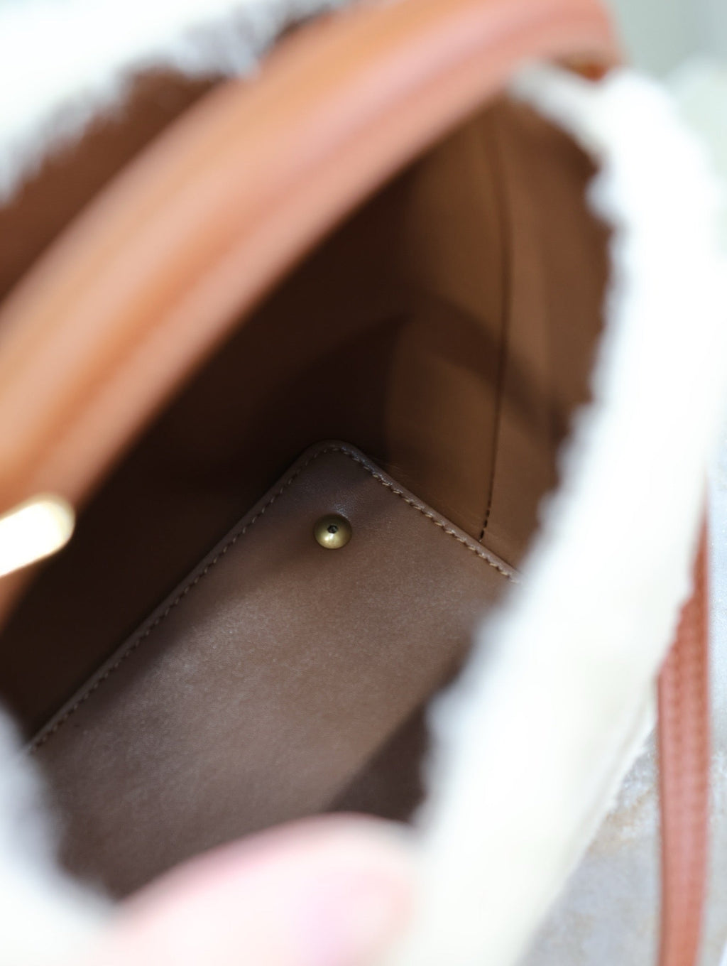 SAINT LAURENT LE 37 MINI BUCKET BAG 15 IN CREAM SHEARLING AND BROWN LEATHER TRIM