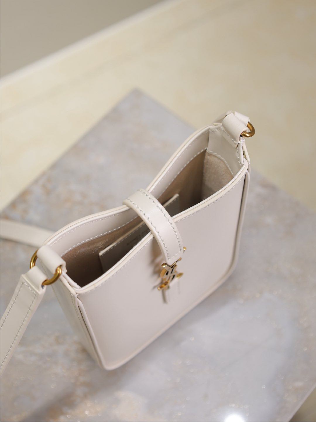 SAINT LAURENT LE 5 À 7 PHONE BAG 18 IN WHITE CALFSKIN