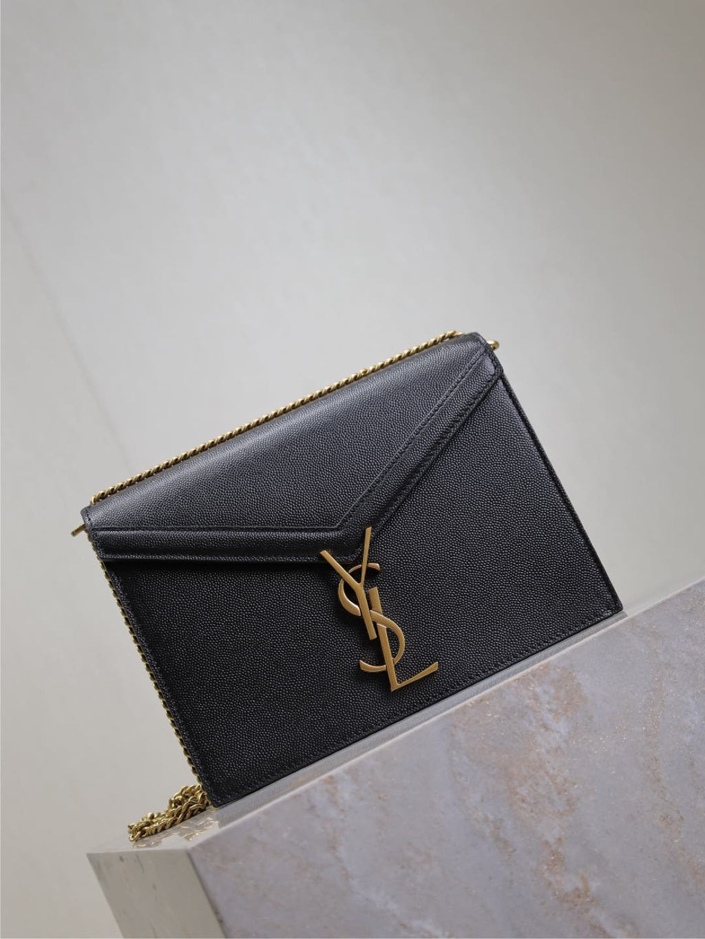 SAINT LAURENT CASSANDRA CHAIN BAG 22 IN BLACK CAVIAR PATTERN CALFSKIN GOLD HARDWARE