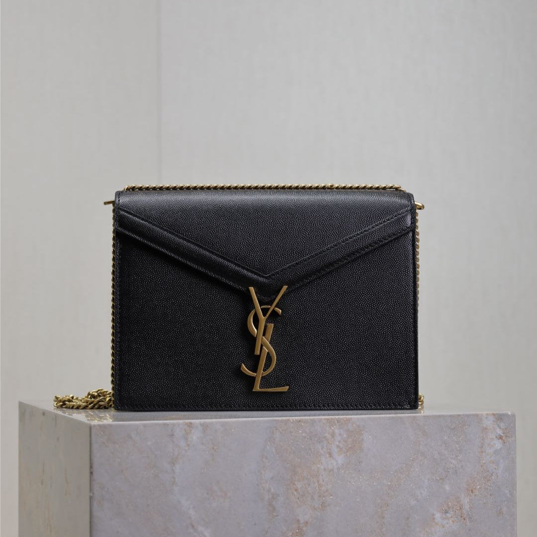 SAINT LAURENT CASSANDRA CHAIN BAG 22 IN BLACK CAVIAR PATTERN CALFSKIN GOLD HARDWARE