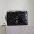 SAINT LAURENT CASSANDRA CHAIN BAG 22 IN BLACK CROCODILE PATTERN CALFSKIN SILVER HARDWARE
