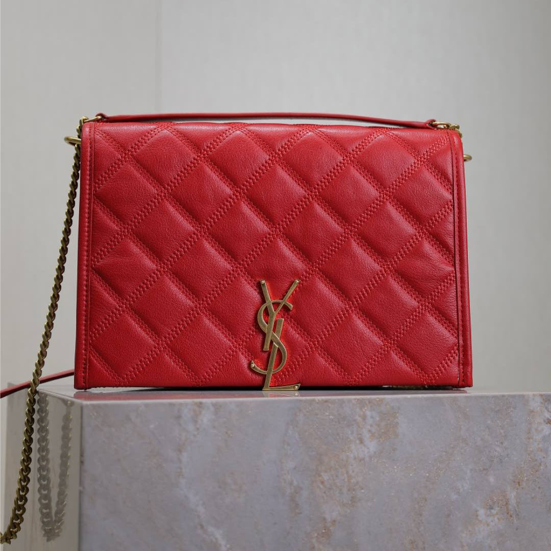 SAINT LAURENT BECKY 25 IN RED QUILTED LAMBSKIN GOLD HARDWARE