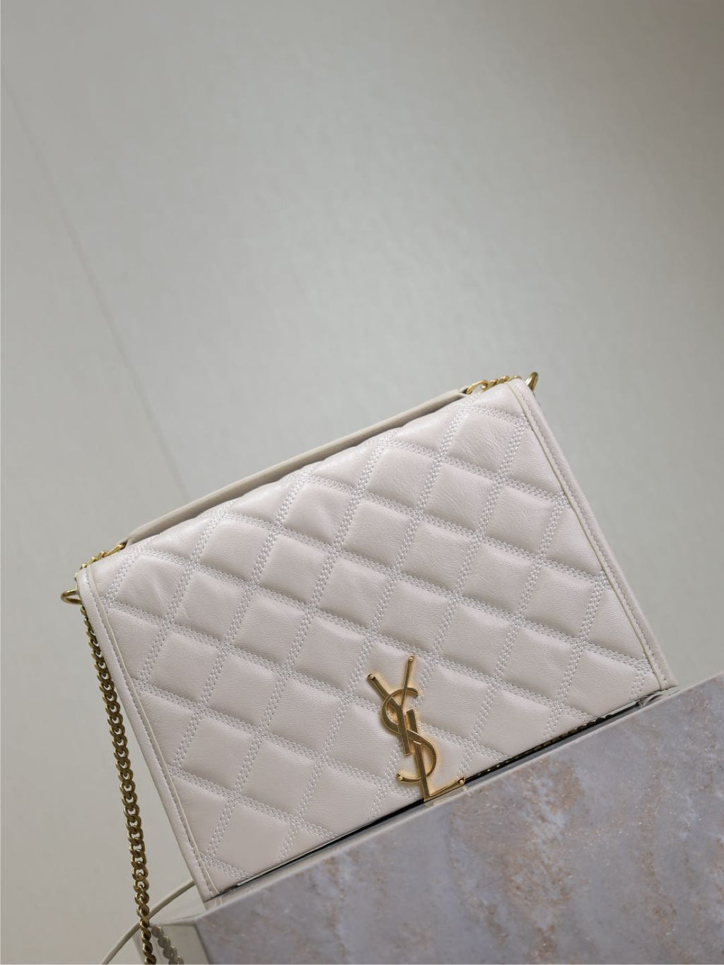 SAINT LAURENT BECKY 26 IN WHITE QUILTED LAMBSKIN GOLD HARDWARE