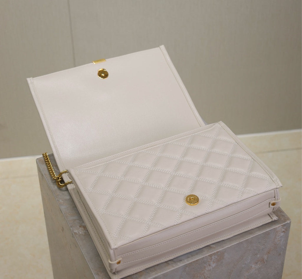 SAINT LAURENT BECKY 26 IN WHITE QUILTED LAMBSKIN GOLD HARDWARE