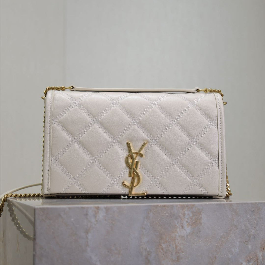 SAINT LAURENT BECKY 22 IN WHITE QUILTED LAMBSKIN GOLD HARDWARE