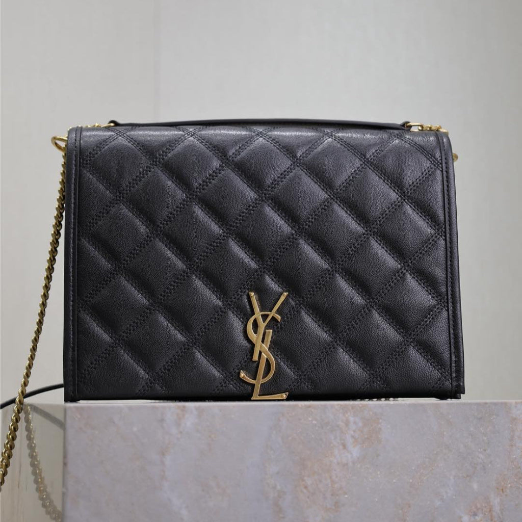 SAINT LAURENT BECKY 26 IN BLACK QUILTED LAMBSKIN GOLD HARDWARE