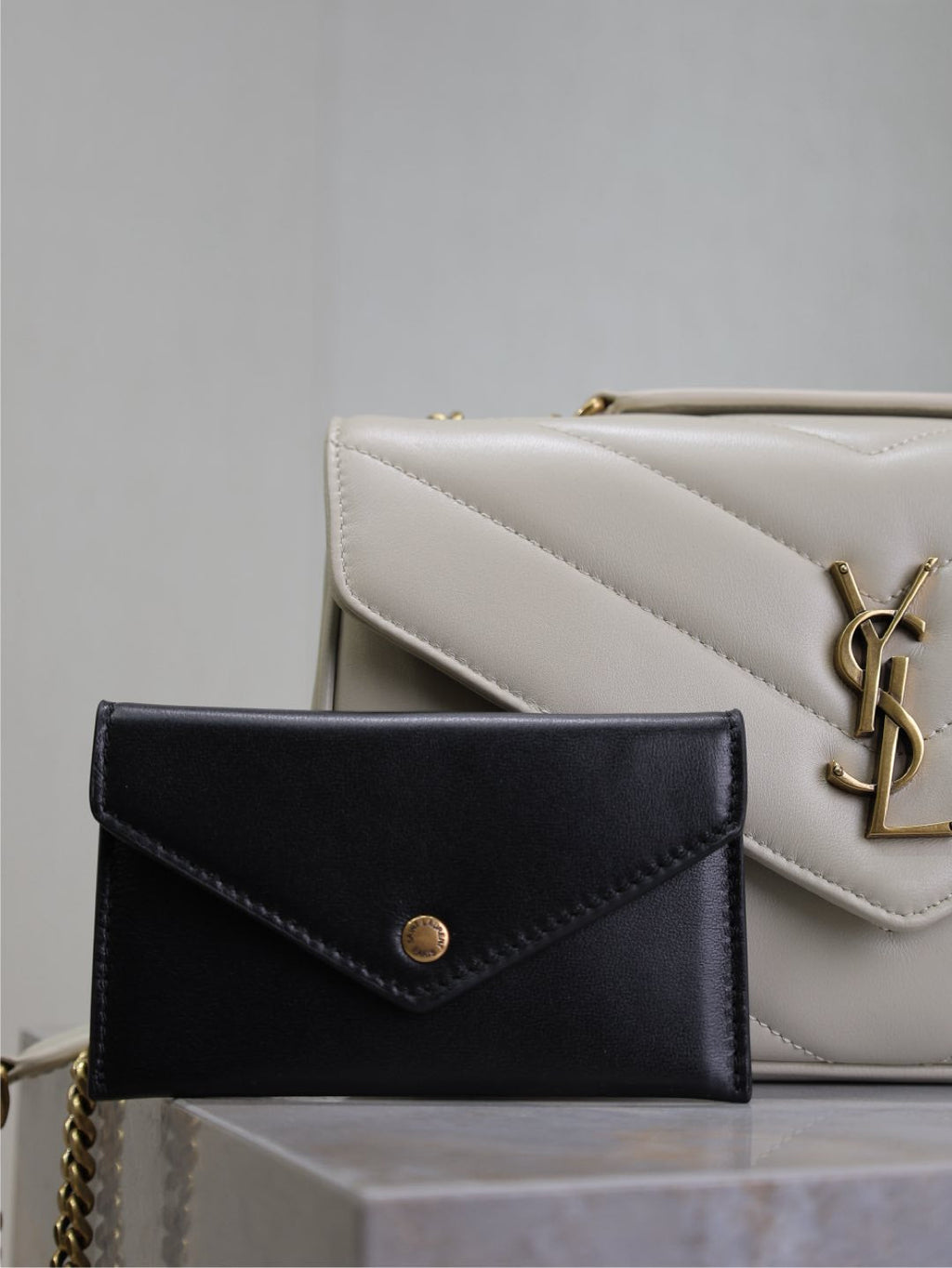 SAINT LAURENT LOULOU SMALL 24 IN WHITE SHEEPSKIN GOLD HARDWARE