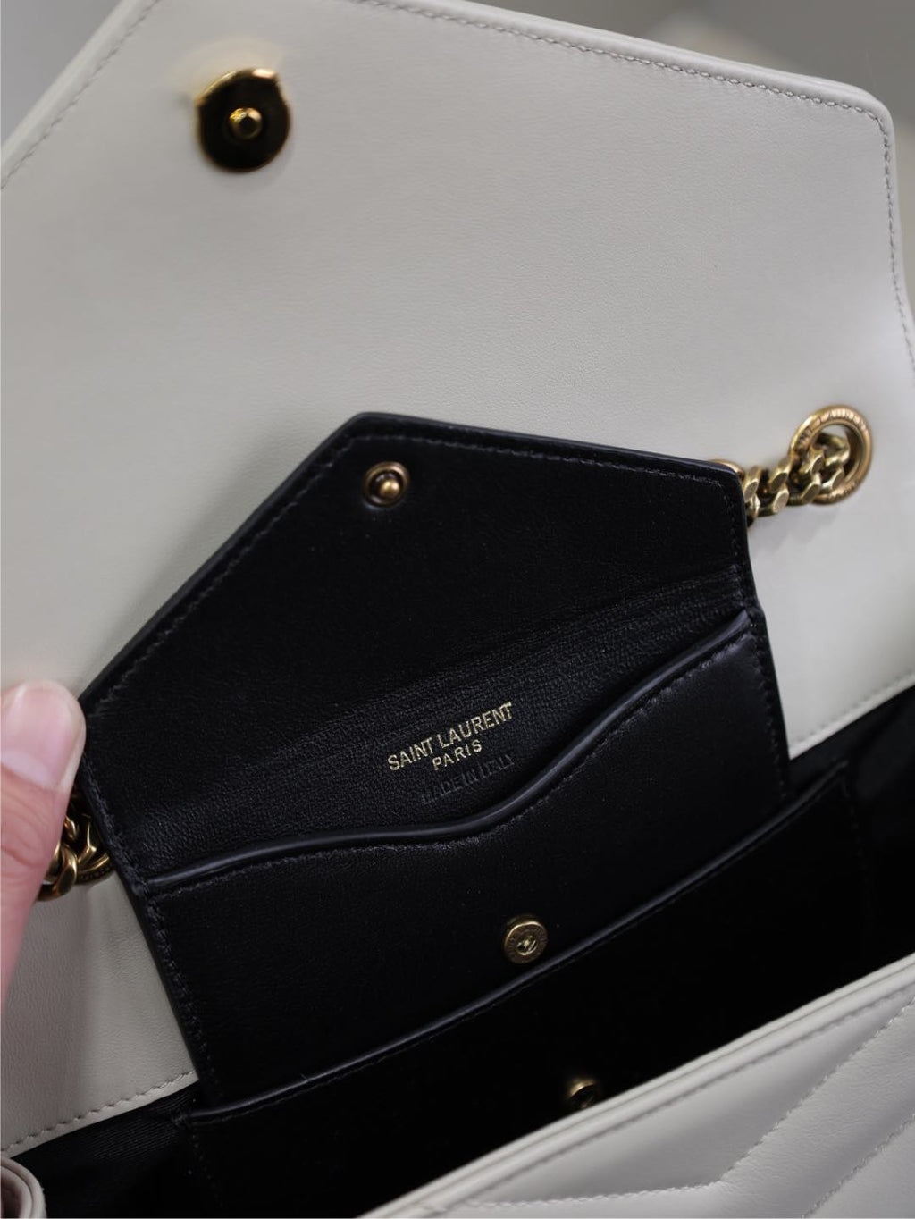 SAINT LAURENT LOULOU SMALL 24 IN WHITE SHEEPSKIN GOLD HARDWARE