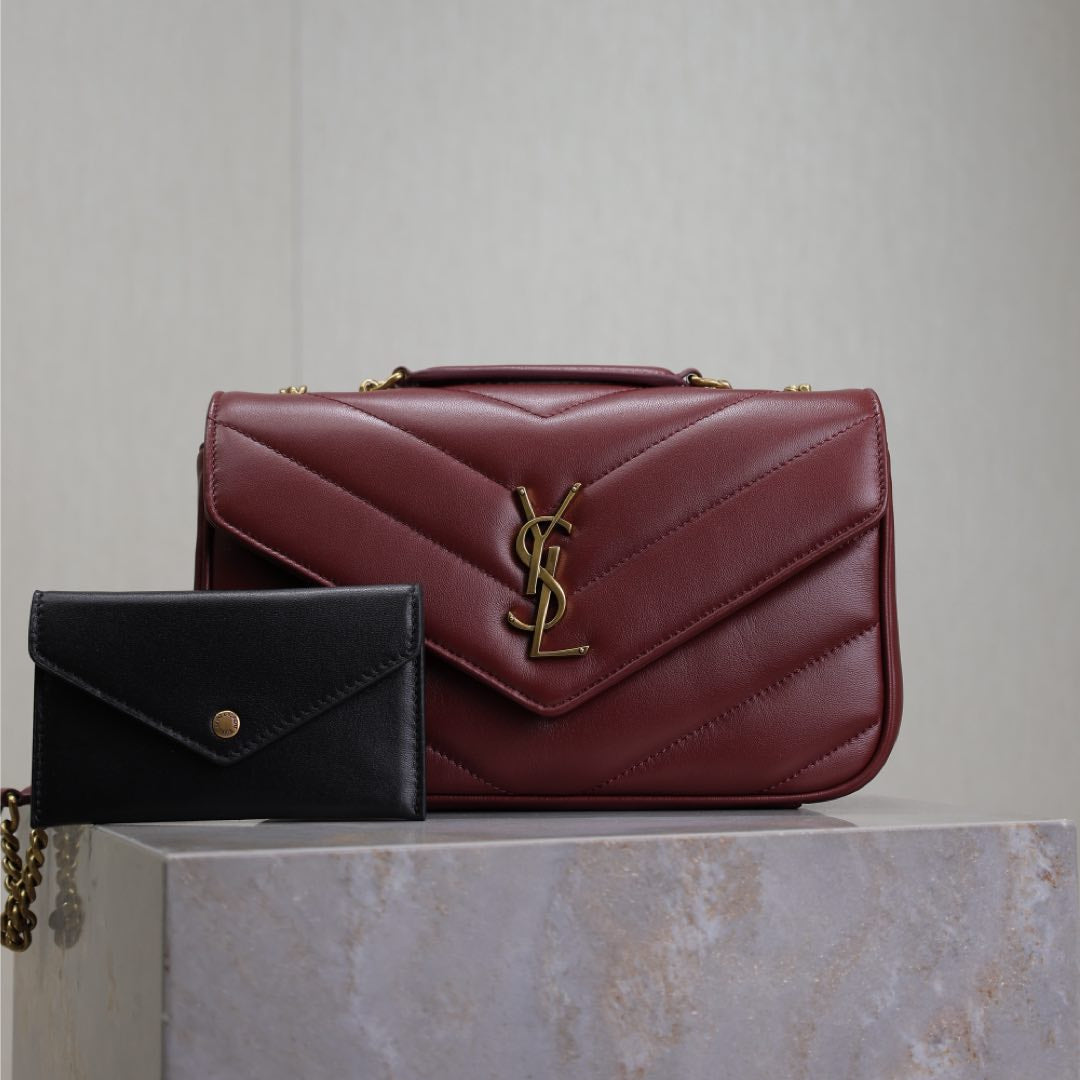 SAINT LAURENT LOULOU SMALL 24 IN BURGUNDY RED SHEEPSKIN GOLD HARDWARE