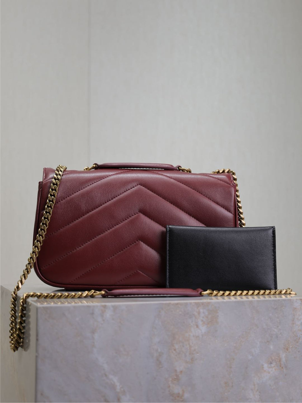 SAINT LAURENT LOULOU SMALL 24 IN BURGUNDY RED SHEEPSKIN GOLD HARDWARE