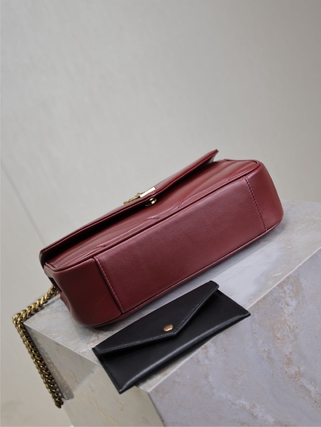 SAINT LAURENT LOULOU SMALL 24 IN BURGUNDY RED SHEEPSKIN GOLD HARDWARE
