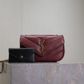 SAINT LAURENT LOULOU MINI 20 IN BURGUNDY RED SHEEPSKIN GOLD HARDWARE