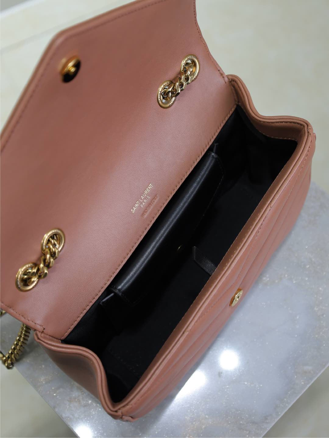 SAINT LAURENT LOULOU SMALL 24 IN SALMON PINK SHEEPSKIN GOLD HARDWARE