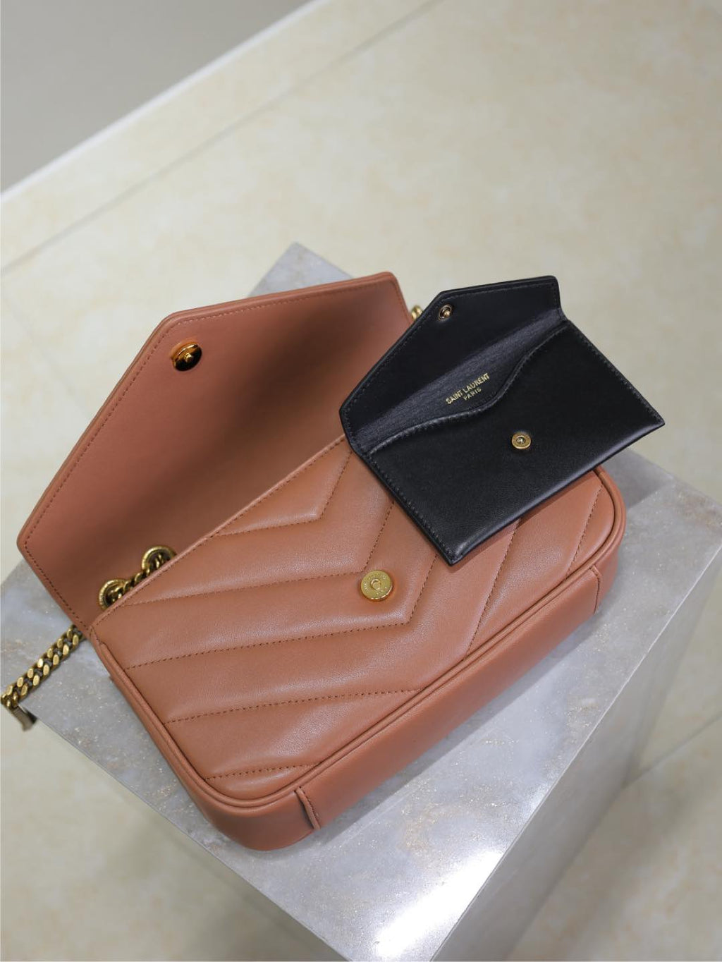 SAINT LAURENT LOULOU SMALL 24 IN SALMON PINK SHEEPSKIN GOLD HARDWARE