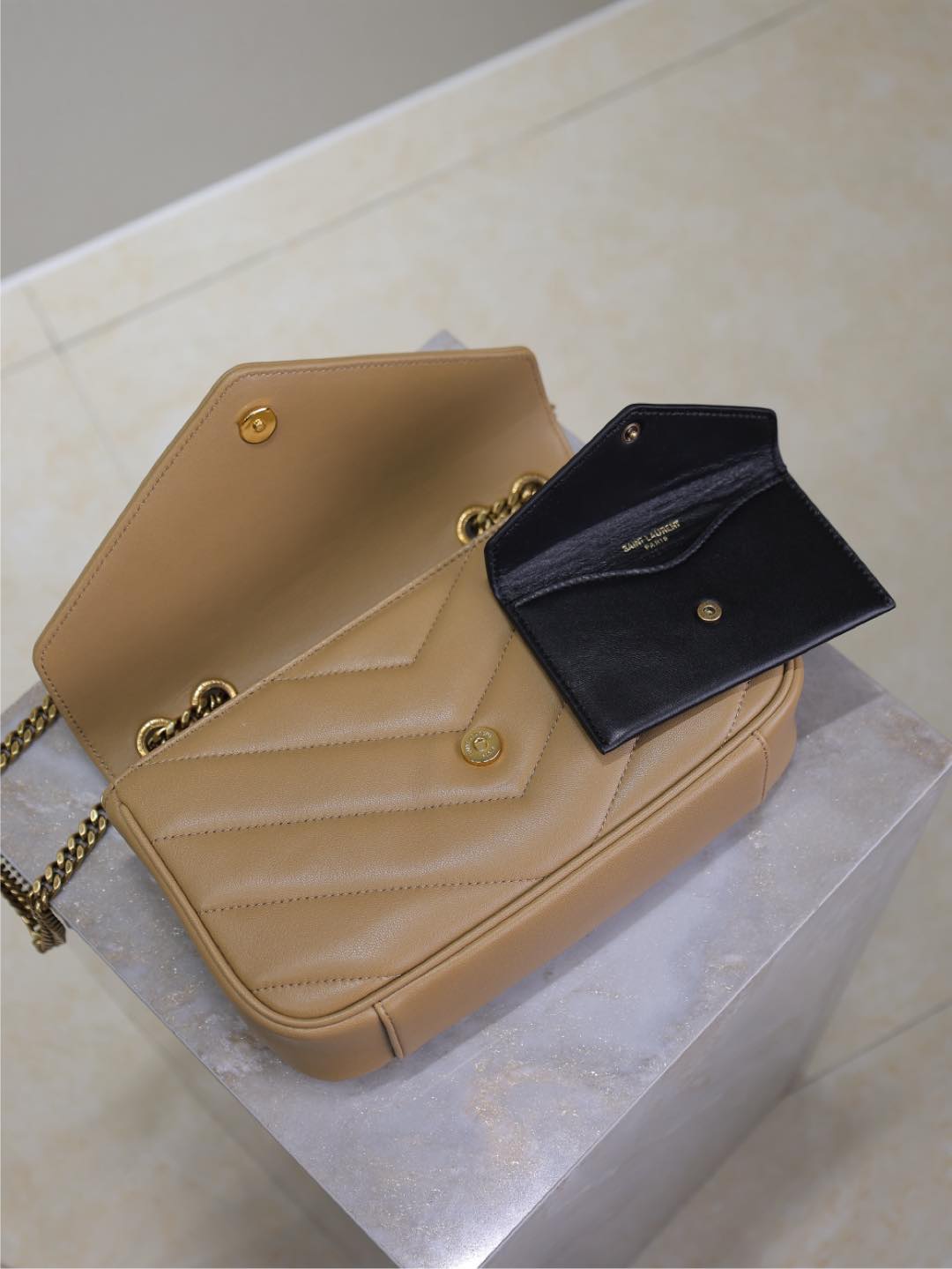 SAINT LAURENT LOULOU SMALL 24 IN MILK TEA SHEEPSKIN GOLD HARDWARE