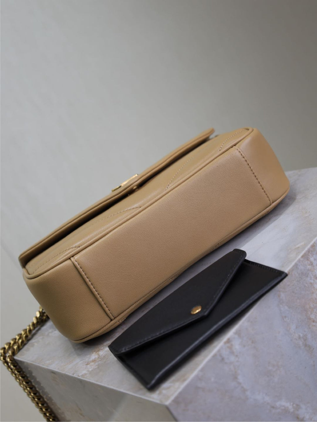 SAINT LAURENT LOULOU SMALL 24 IN MILK TEA SHEEPSKIN GOLD HARDWARE