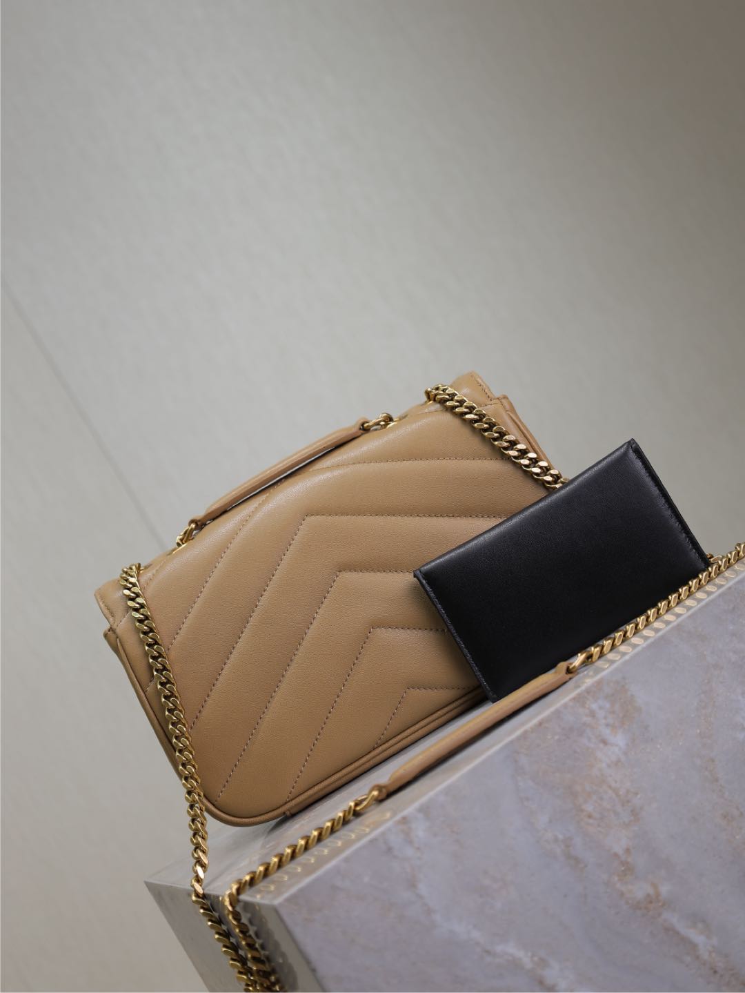 SAINT LAURENT LOULOU SMALL 24 IN MILK TEA SHEEPSKIN GOLD HARDWARE