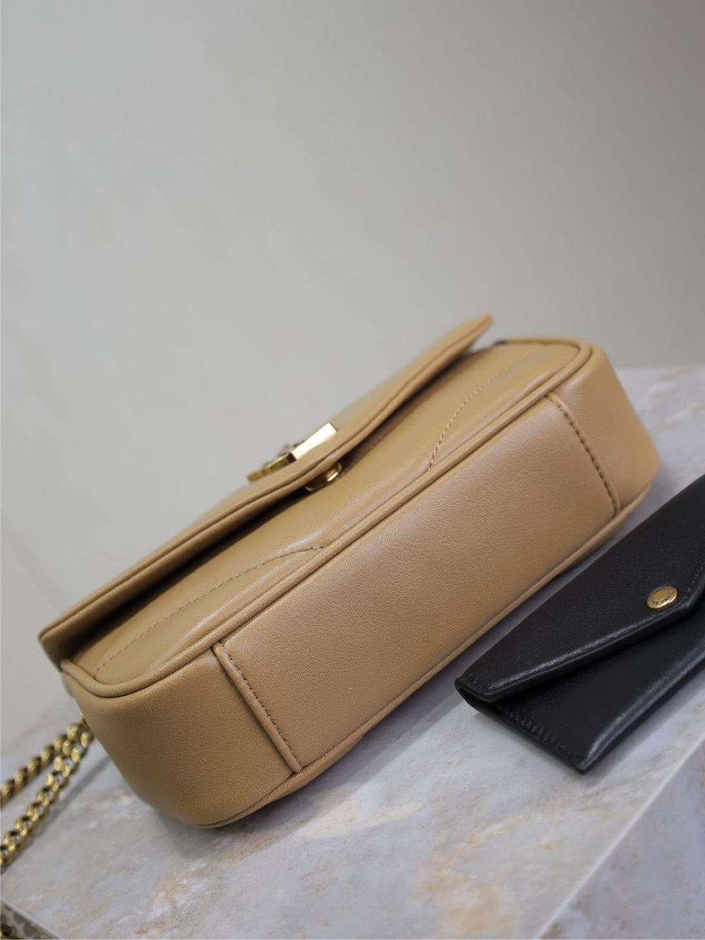 SAINT LAURENT LOULOU MINI 20 IN MILK TEA SHEEPSKIN GOLD HARDWARE