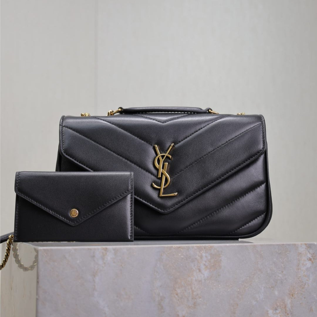 SAINT LAURENT LOULOU SMALL 24 IN BLACK SHEEPSKIN GOLD HARDWARE